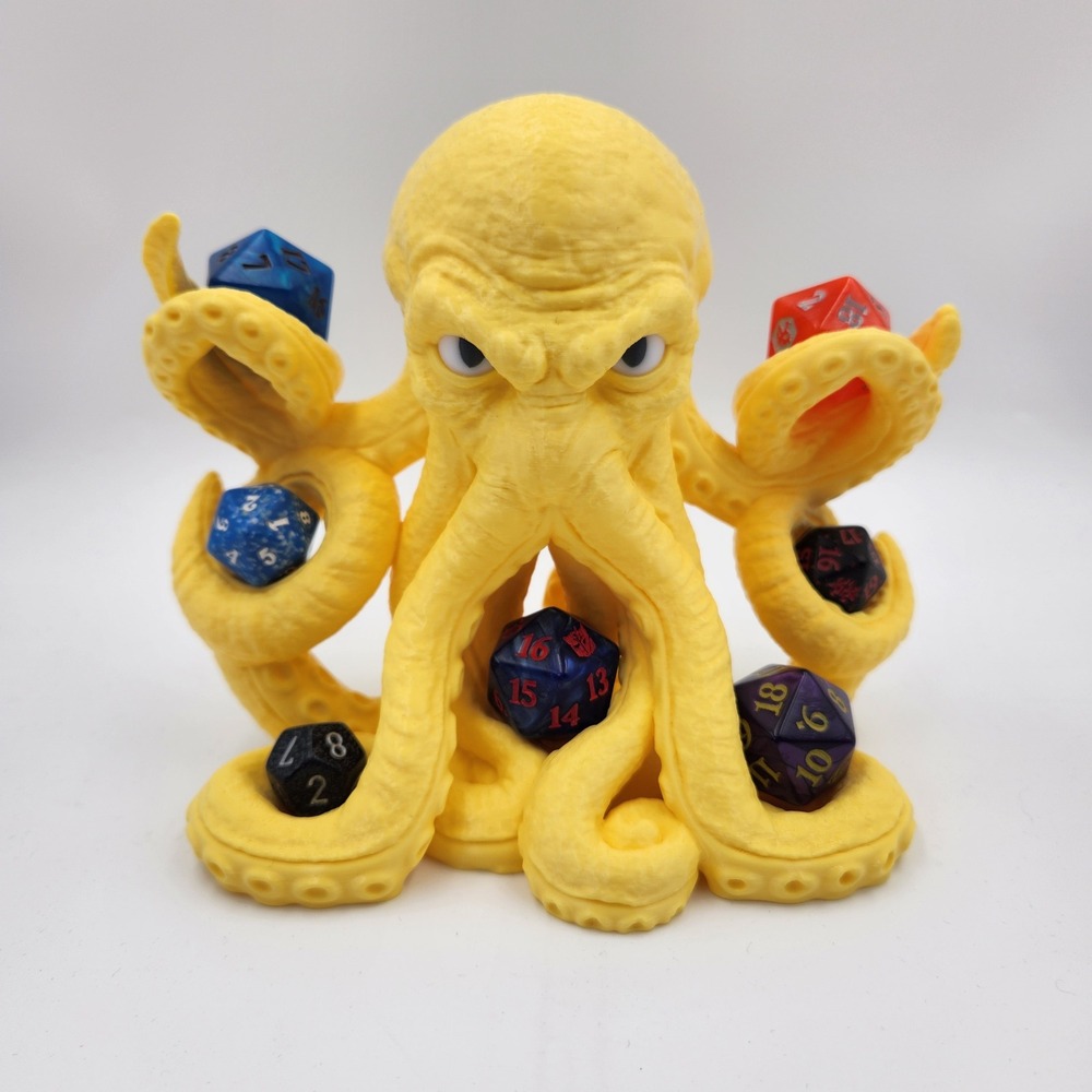 3d Printed Yellow Octopus Dice Holder D&D MTG RPG Gaming Tabletop Decor Display